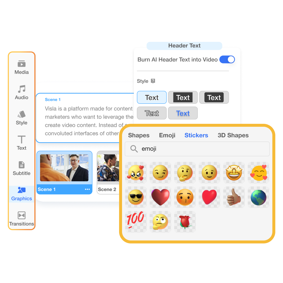 Polish your final segment using Visla’s scene-based editor in the news report video creator interface.